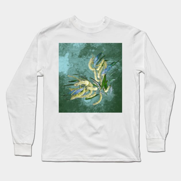 Abstract wattle in blue and green Long Sleeve T-Shirt by hereswendy